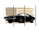 Obraz Wieloczęściowy Amerykański Muscle Car Na Tle Flagi Usa