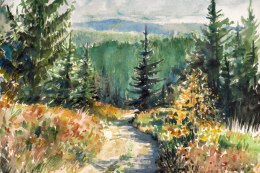 Obraz Wieloczęściowy Leśny Pejzaż Malowany Akwarelą