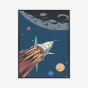 Plakat Rakieta Kosmiczna I Planety W Stylu Retro Rama Aluminiowa Kolor Czarny