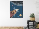 Plakat Rakieta Kosmiczna I Planety W Stylu Retro Rama Aluminiowa Kolor Czarny