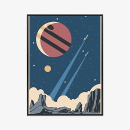 Plakat Rakiety Planety I Gwiazdy W Stylu Retro Rama Aluminiowa Kolor Czarny