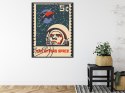 Plakat Znaczek Pocztowy Vintage Z Astronautą I Ziemią Rama Aluminiowa Kolor Czarny