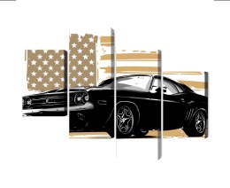 Obraz Wieloczęściowy Amerykański Muscle Car Z Flagą Usa W Tle