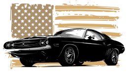 Obraz Wieloczęściowy Amerykański Muscle Car Z Flagą Usa W Tle