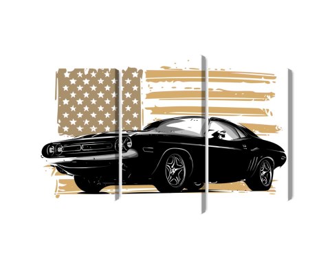 Obraz Wieloczęściowy Amerykański Muscle Car Z Flagą Usa W Tle