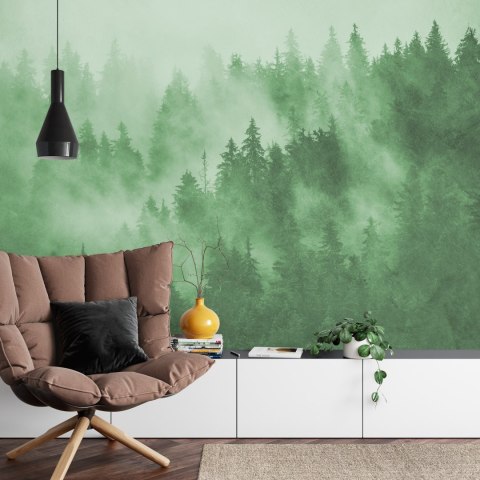 Fototapeta Las We Mgle W Kolorze Zielonym