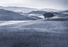 Fototapeta Rolling Hills Faded Vintage W Kolorze Niebieskim