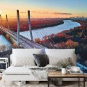 Fototapeta Beautiful Panoramic Aerial Drone View To Cable-Stayed Siekierkowski Bridge Over The Vistula River And Warsaw City Sky