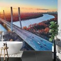 Fototapeta Beautiful Panoramic Aerial Drone View To Cable-Stayed Siekierkowski Bridge Over The Vistula River And Warsaw City Sky