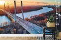 Fototapeta Beautiful Panoramic Aerial Drone View To Cable-Stayed Siekierkowski Bridge Over The Vistula River And Warsaw City Sky