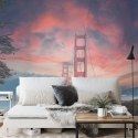 Fototapeta Beautiful View Of Golden Gate Bridge In Background Of Mountains During Sunset