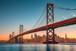 Fototapeta San Francisco Skyline With Oakland Bay Bridge At Sunset, California, Usa