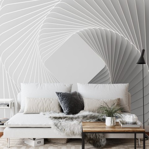 Fototapeta 3D Render, Abstract White Geometric Background, Minimal Flat Lay, Twisted Deck Of Square Blank Cards With Rounded Cor