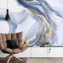 Fototapeta Abstract Blue Art With Gray And Gold — Light Blue Background With Beautiful Smudges And Stains Made With Alcohol Ink 