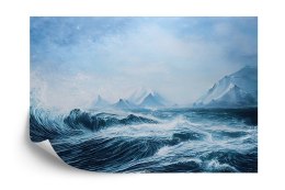 Fototapeta Abyss, Ocean Waves, Seascape Hand Drawn Oil . Blue Sea Tides And Ice Blocks, Frozen Pond, Winter Marine Scenery Backg