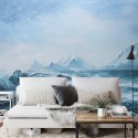 Fototapeta Abyss, Ocean Waves, Seascape Hand Drawn Oil . Blue Sea Tides And Ice Blocks, Frozen Pond, Winter Marine Scenery Backg