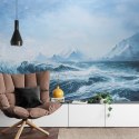 Fototapeta Abyss, Ocean Waves, Seascape Hand Drawn Oil . Blue Sea Tides And Ice Blocks, Frozen Pond, Winter Marine Scenery Backg