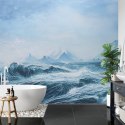 Fototapeta Abyss, Ocean Waves, Seascape Hand Drawn Oil . Blue Sea Tides And Ice Blocks, Frozen Pond, Winter Marine Scenery Backg