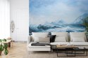 Fototapeta Abyss, Ocean Waves, Seascape Hand Drawn Oil . Blue Sea Tides And Ice Blocks, Frozen Pond, Winter Marine Scenery Backg