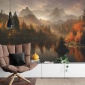 Fototapeta Ai Generated Image Of A Beautiful Landscape With Autumn Forest, A Lake And Hills