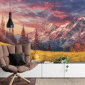 Fototapeta Awesome Alpine Highlands In Sunny Day. Scenic Image Of Fairy-Tale Landscape With Colorful Sky Under Sunlit, Over The 