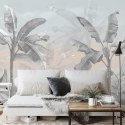 Fototapeta Banana Tree Wallpaper Design With Pastel Tones, Tropical Landscape, Mural Art.