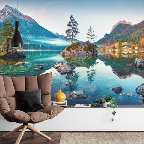 Fototapeta Beautiful Autumn Scene Of Hintersee Lake. Colorful Morning View Of Bavarian Alps On The Austrian Border, Germany, Eur