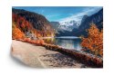 Fototapeta Beautiful Landscape Mountain Forest Lake. Amazing Autumn View Of Grundlsee Alpine Lake. Great Autumn Background For D