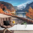 Fototapeta Beautiful Landscape Mountain Forest Lake. Amazing Autumn View Of Grundlsee Alpine Lake. Great Autumn Background For D