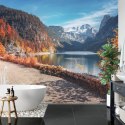 Fototapeta Beautiful Landscape Mountain Forest Lake. Amazing Autumn View Of Grundlsee Alpine Lake. Great Autumn Background For D