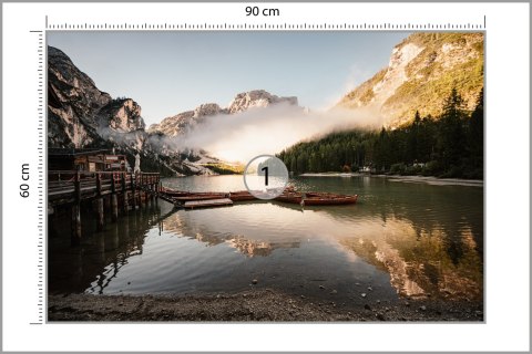 Fototapeta Boats On The Braies Lake, Pragser Wildsee In Dolomites Mountains, Sudtirol, Italy Dolomite.