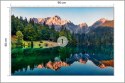 Fototapeta Calm Morning View Of Fusine Lake. Colorful Summer Sunrise In Julian Alps With Mangart Peak On Background, Province Of