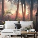 Fototapeta Colorful Sunset Forest Scenery With Beautiful Trees And Plants, Natural Green Environment With Amazing Nature