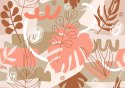 Fototapeta Contemporary Collage Seamless Pattern. Terracotta Abstract Shapes, Tropical Leaves And Continuous Line Of Leaf. Textu