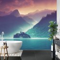 Fototapeta Fantasy Concept Showing A Lake Bled, Slovenia. Digital Art Style, Painting , Horizontal Side View, Skyline