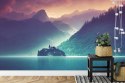 Fototapeta Fantasy Concept Showing A Lake Bled, Slovenia. Digital Art Style, Painting , Horizontal Side View, Skyline