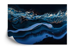 Fototapeta Fluid Art. Liquid Metallic Gold In Abstract Blue Wave. Marble Effect Background Or Texture