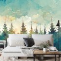 Fototapeta Forest Silhouette Background. Watercolor Painting Of A Spruce Forest