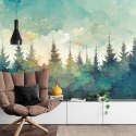 Fototapeta Forest Silhouette Background. Watercolor Painting Of A Spruce Forest