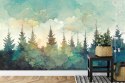 Fototapeta Forest Silhouette Background. Watercolor Painting Of A Spruce Forest