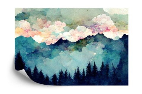 Fototapeta Forest Silhouette Background. Watercolor Painting Of A Spruce Forest