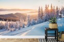 Fototapeta Impressive Winter Morning In Carpathian Mountains With Snow Covered Fir Trees. Colorful Outdoor Scene, Happy New Year