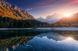 Fototapeta Incredible Nature Landscape. Amazing Lake Jasna With Of A Mirror Reflection. Stunning Vivid Nature Scenery Of Sloveni