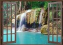 Fototapeta Open Window View To Deep Jungle Waterfall