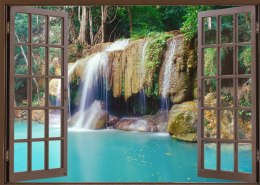 Fototapeta Open Window View To Deep Jungle Waterfall