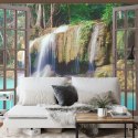 Fototapeta Open Window View To Deep Jungle Waterfall