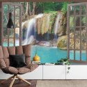 Fototapeta Open Window View To Deep Jungle Waterfall