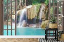 Fototapeta Open Window View To Deep Jungle Waterfall