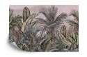 Fototapeta Pattern Wallpaper Jungle Tropical Drawings Of Palms Trees And Birds Of Different Colors With Birds And Pink Backgroun