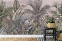 Fototapeta Pattern Wallpaper Jungle Tropical Drawings Of Palms Trees And Birds Of Different Colors With Birds And Pink Backgroun